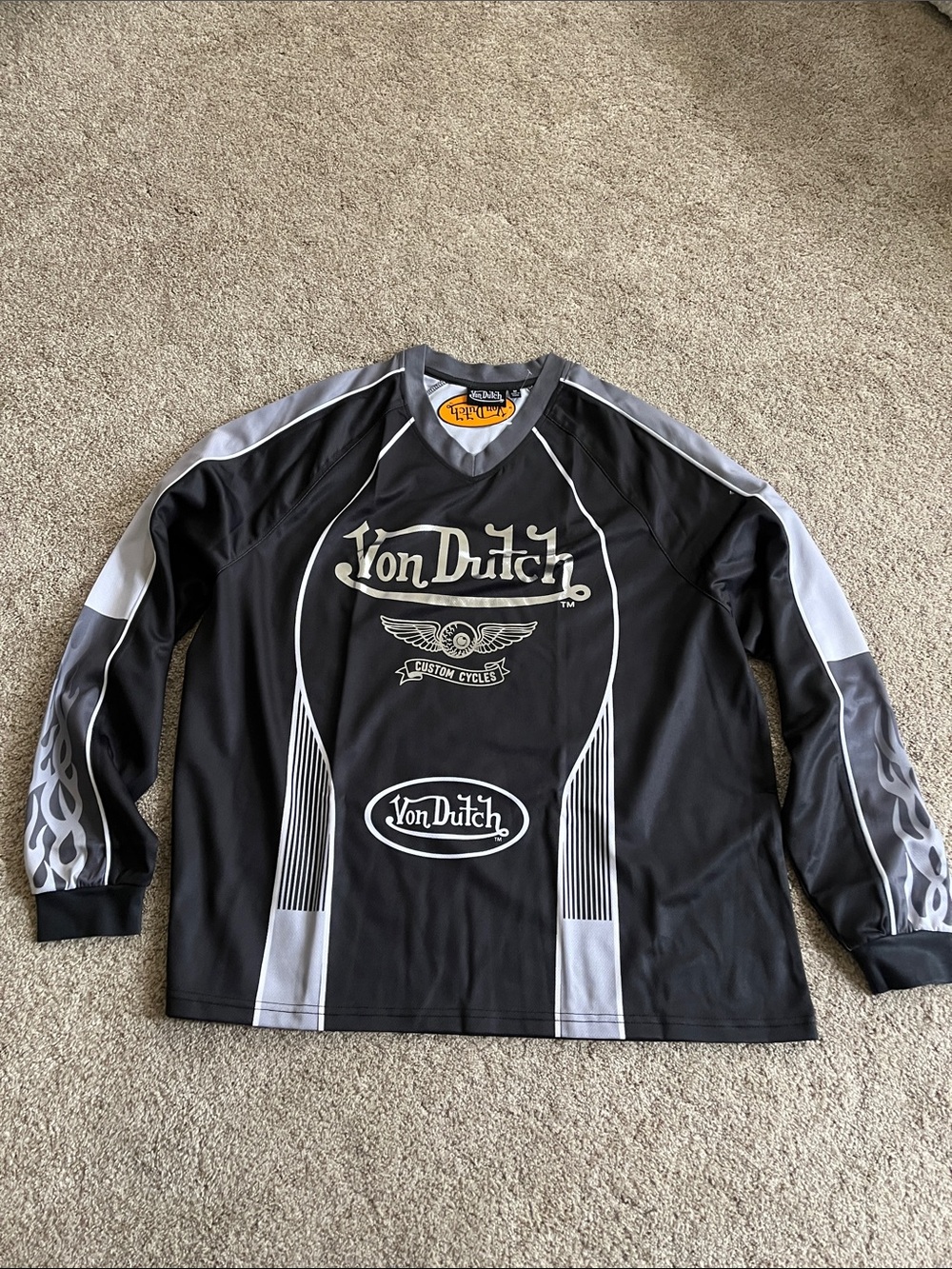 Von Dutch Black and Gray Long-Sleeve Graphic Jersey